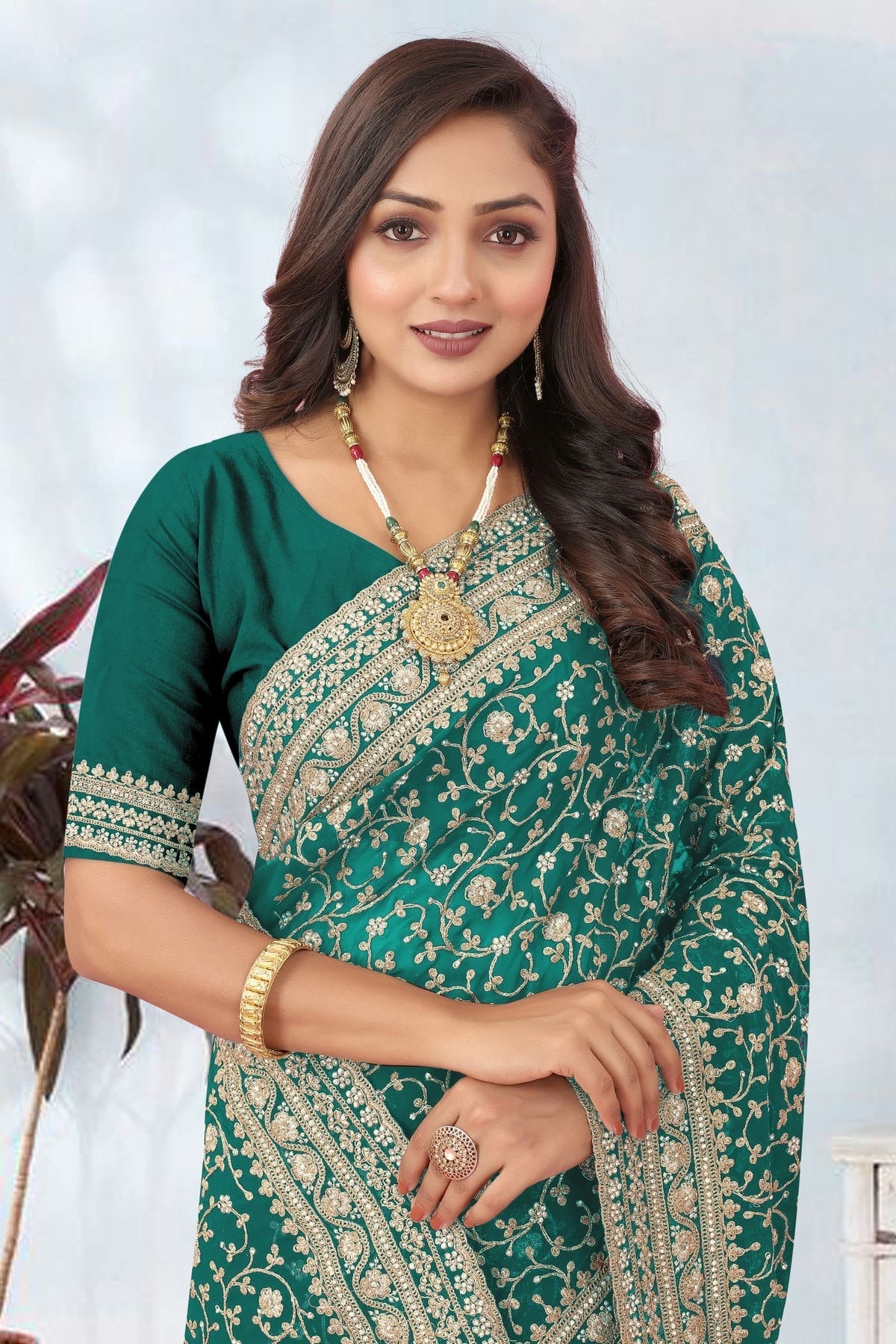 Rama Green Colour Georgette Designer Saree LC1121718 A