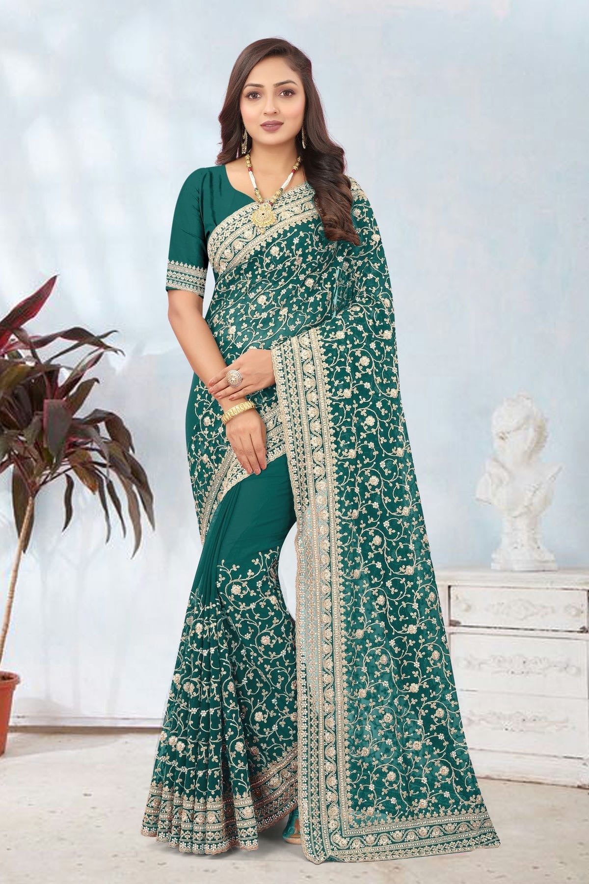 Rama Green Colour Georgette Designer Saree LC1121718
