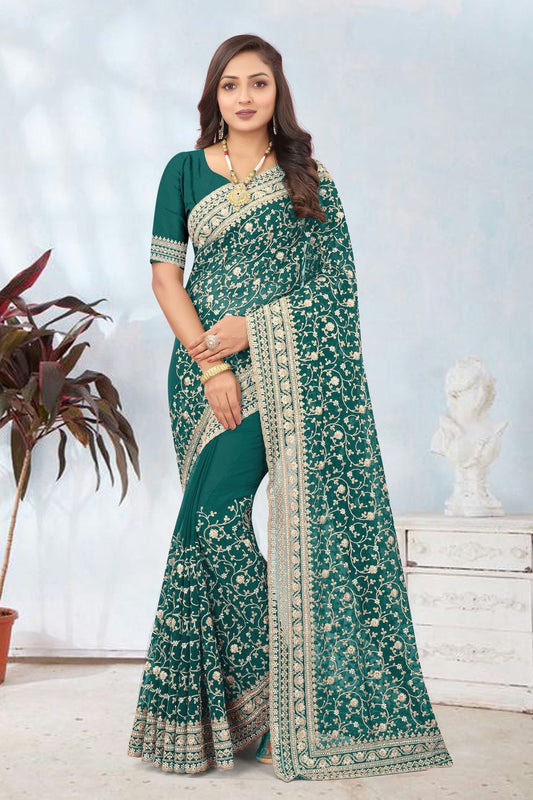 Rama Green Colour Georgette Designer Saree LC1121718