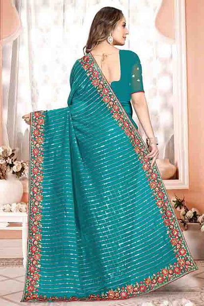Rama Green Colour Georgette Designer Saree SD1090575 A