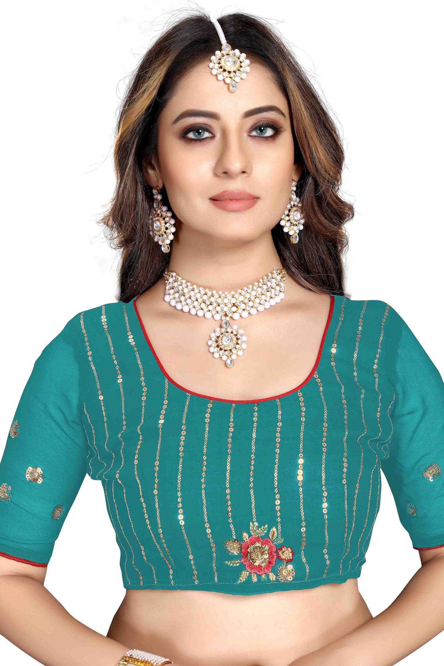 Rama Green Colour Georgette Designer Saree SD1090575 B