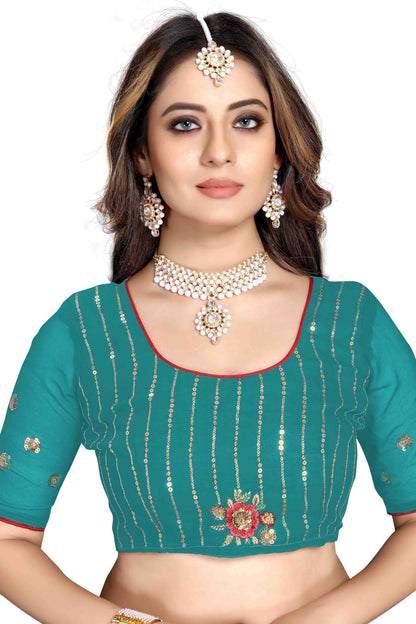 Rama Green Colour Georgette Designer Saree SD1090575 B
