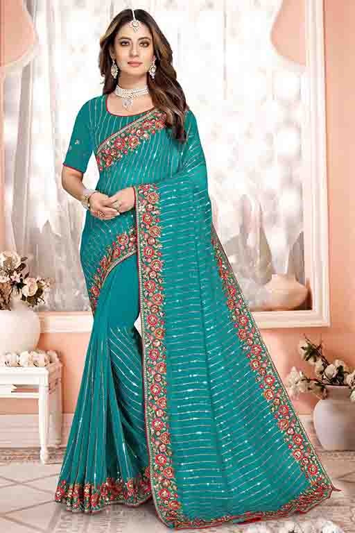 Rama Green Colour Georgette Designer Saree SD1090575
