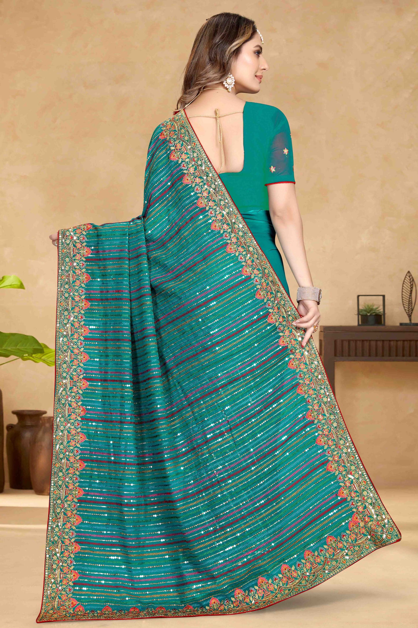 Rama Green Colour Georgette Designer Saree SD1090582 A