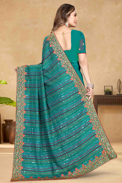 Rama Green Colour Georgette Designer Saree SD1090582 A