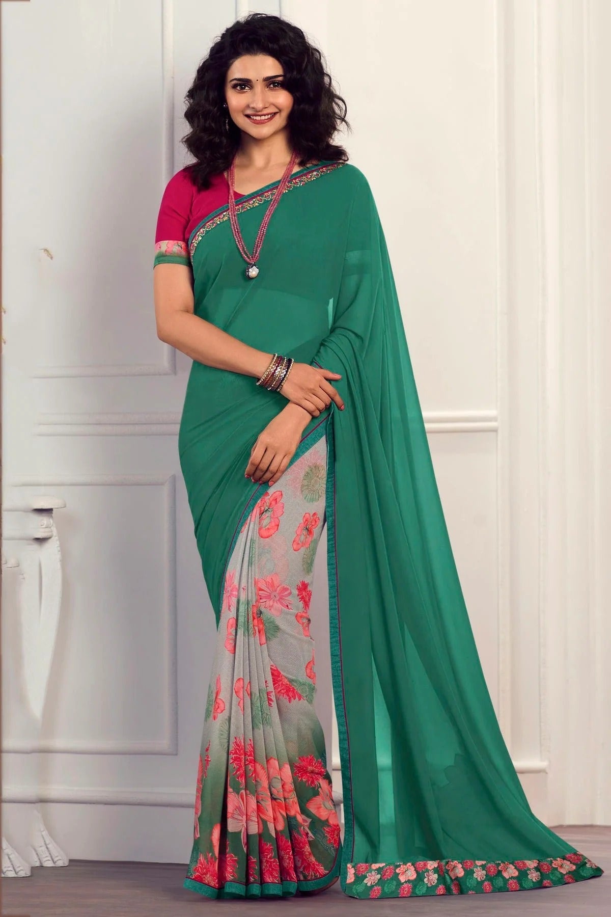 Rama Green Colour Georgette Printed Saree SD1180062
