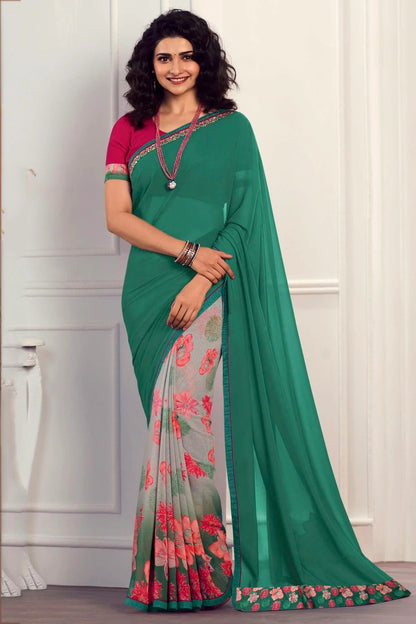 Rama Green Colour Georgette Printed Saree SD1180062