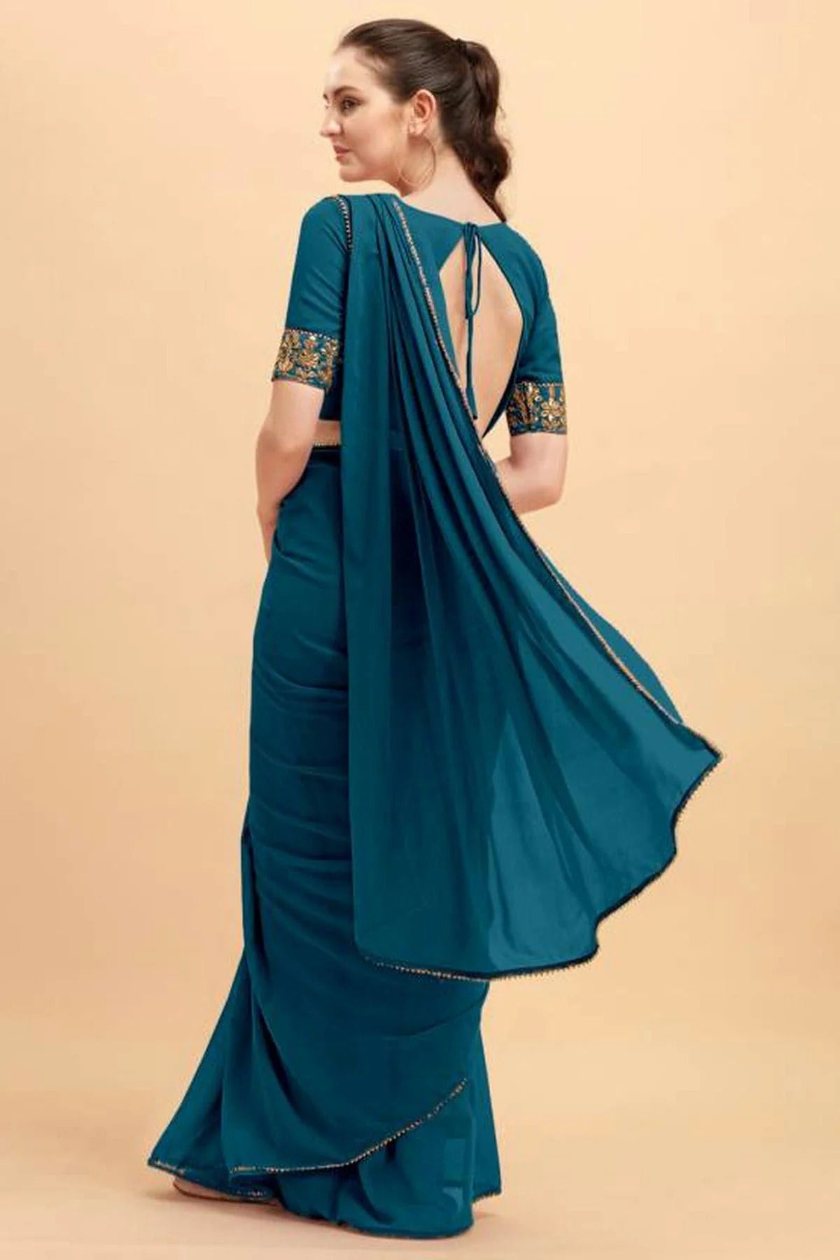 Rama Green Colour Georgette Solid Saree SD1180086 A