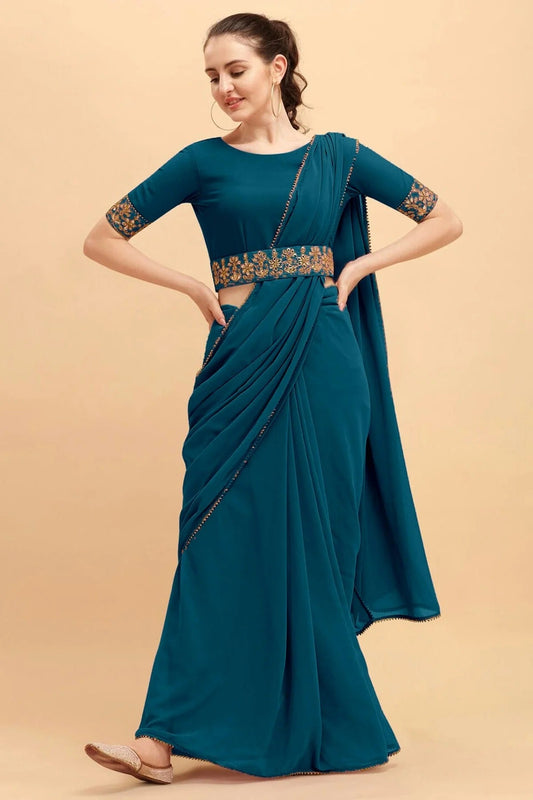 Rama Green Colour Georgette Solid Saree SD1180086