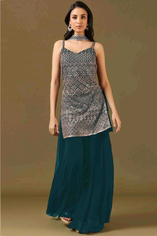 Rama Green Colour Georgette Stitched Sharara Suit SS1140985