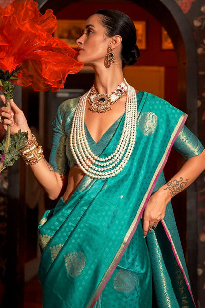 Rama Green Colour Handloom Weaving Silk Woven Work Saree SD1290075 A