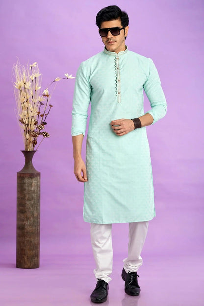 Rama Green Colour Jacquard Art Silk Pintex Work Kurta Pajama KP1230203 A