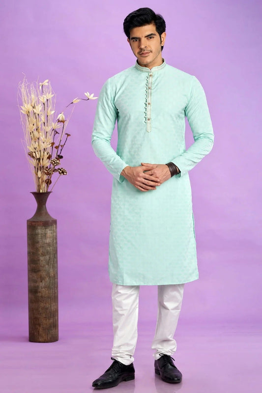 Rama Green Colour Jacquard Art Silk Pintex Work Kurta Pajama KP1230203