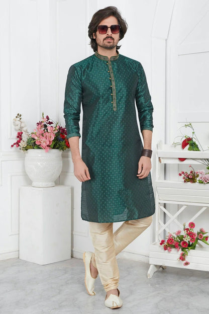 Rama Green Colour Jacquard Silk Brocade Kurta Pajama KP1230218 A