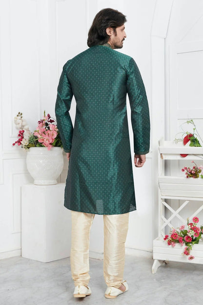 Rama Green Colour Jacquard Silk Brocade Kurta Pajama KP1230218 B