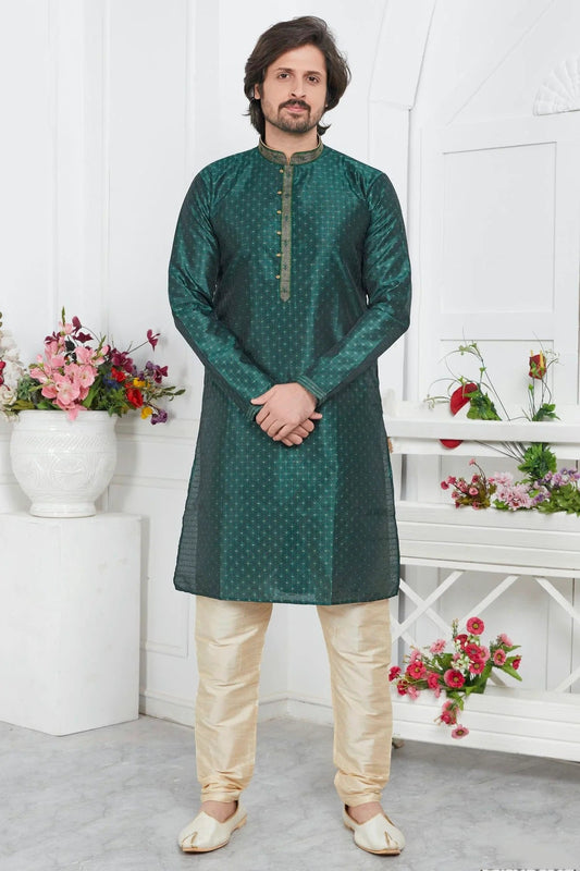 Rama Green Colour Jacquard Silk Brocade Kurta Pajama KP1230218