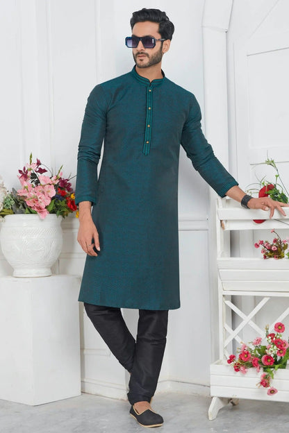 Rama Green Colour Jacquard Silk Brocade Kurta Pajama KP1230222 A