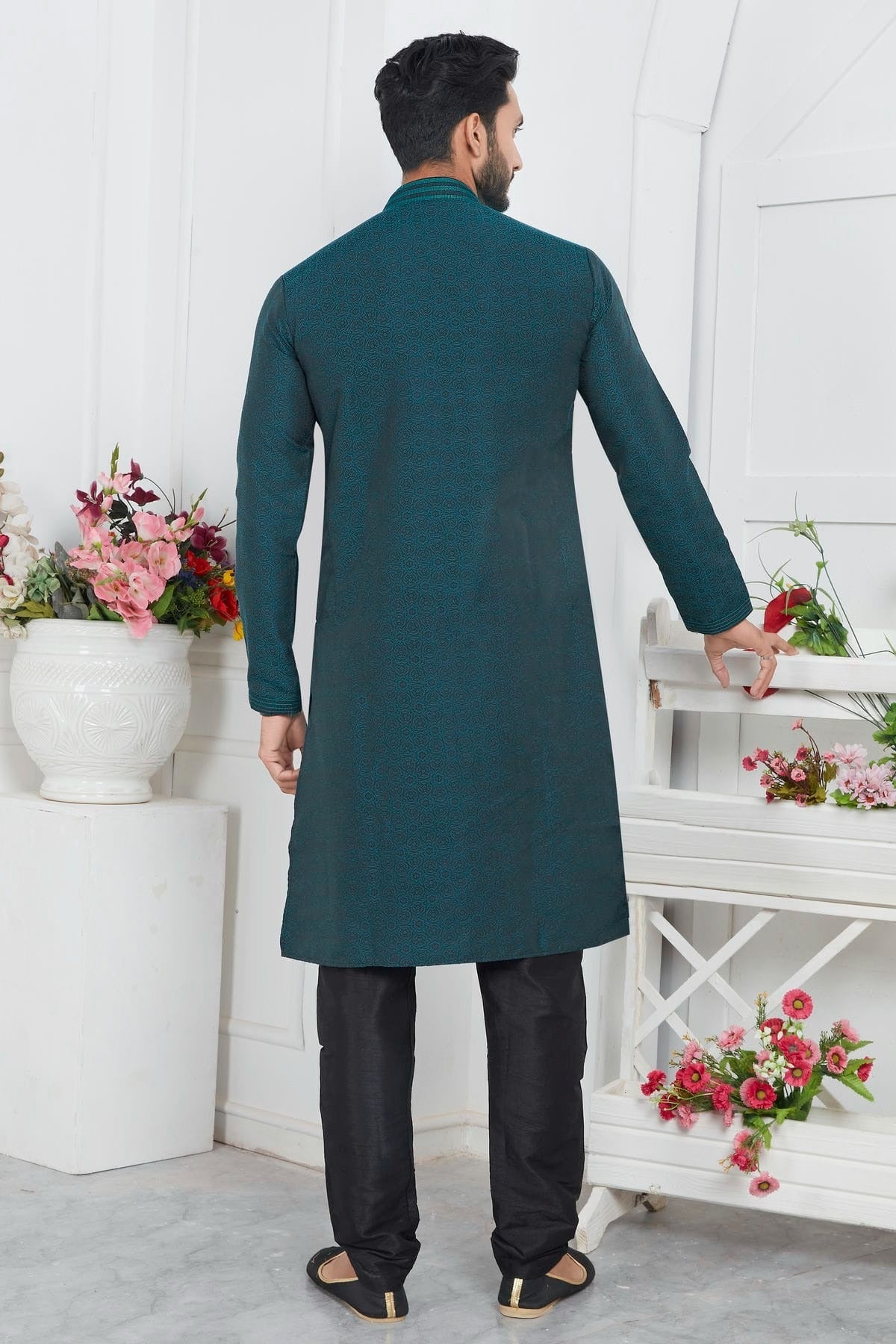Rama Green Colour Jacquard Silk Brocade Kurta Pajama KP1230222 B
