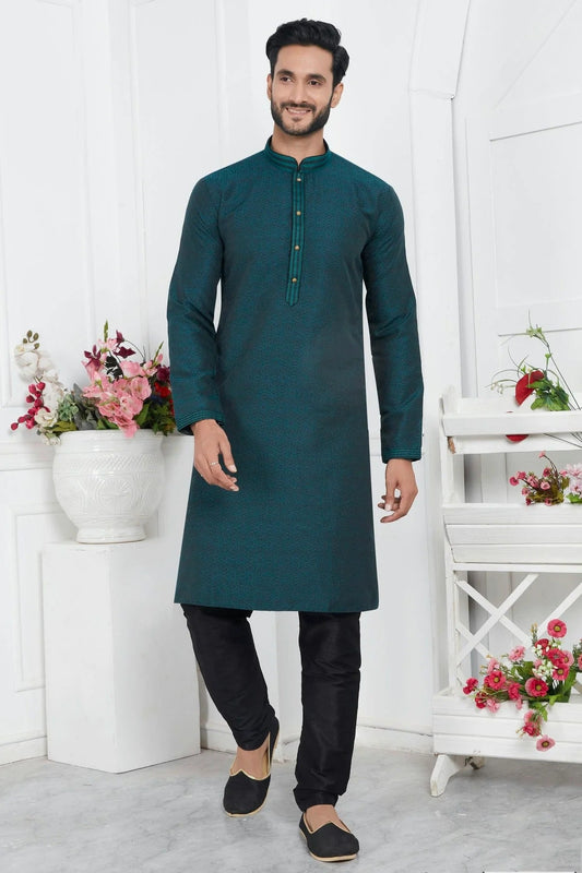 Rama Green Colour Jacquard Silk Brocade Kurta Pajama KP1230222