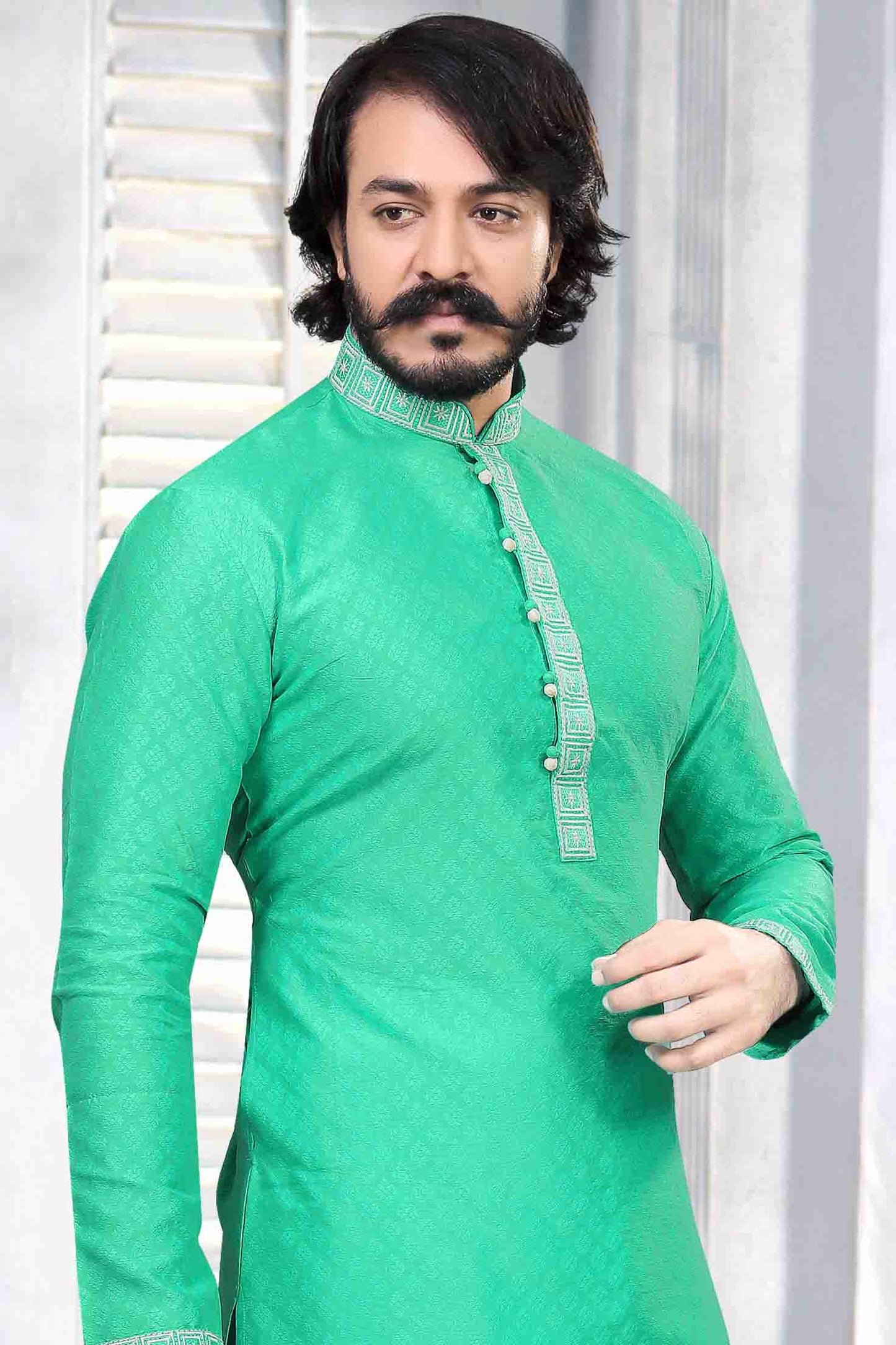 Rama Green Colour Kurta Pajama In Jacquard Silk KP1210034 A