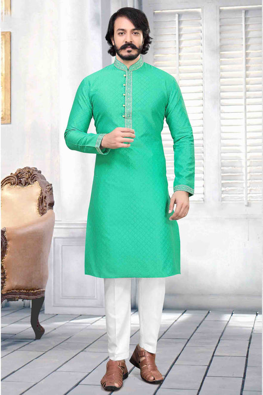 Rama Green Colour Kurta Pajama In Jacquard Silk KP1210034