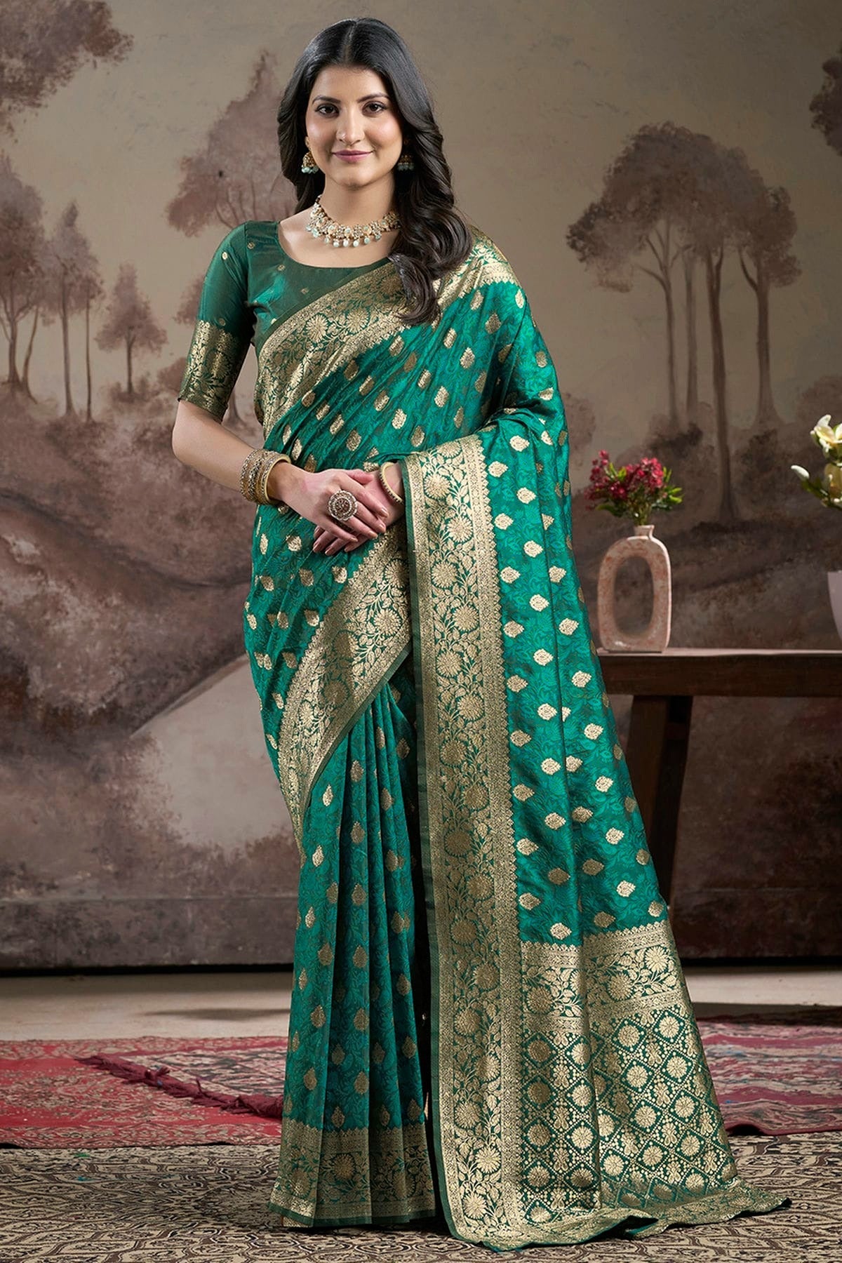 Rama Green Colour Lichi Silk Traditional Saree SD1112211