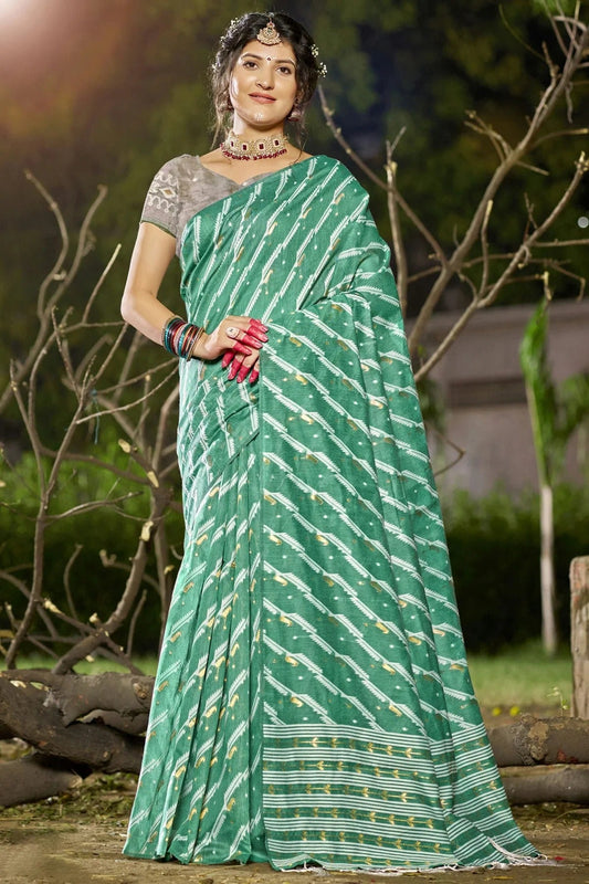 Rama Green Colour Linen Cotton Woven Work Traditional Saree SD1102826