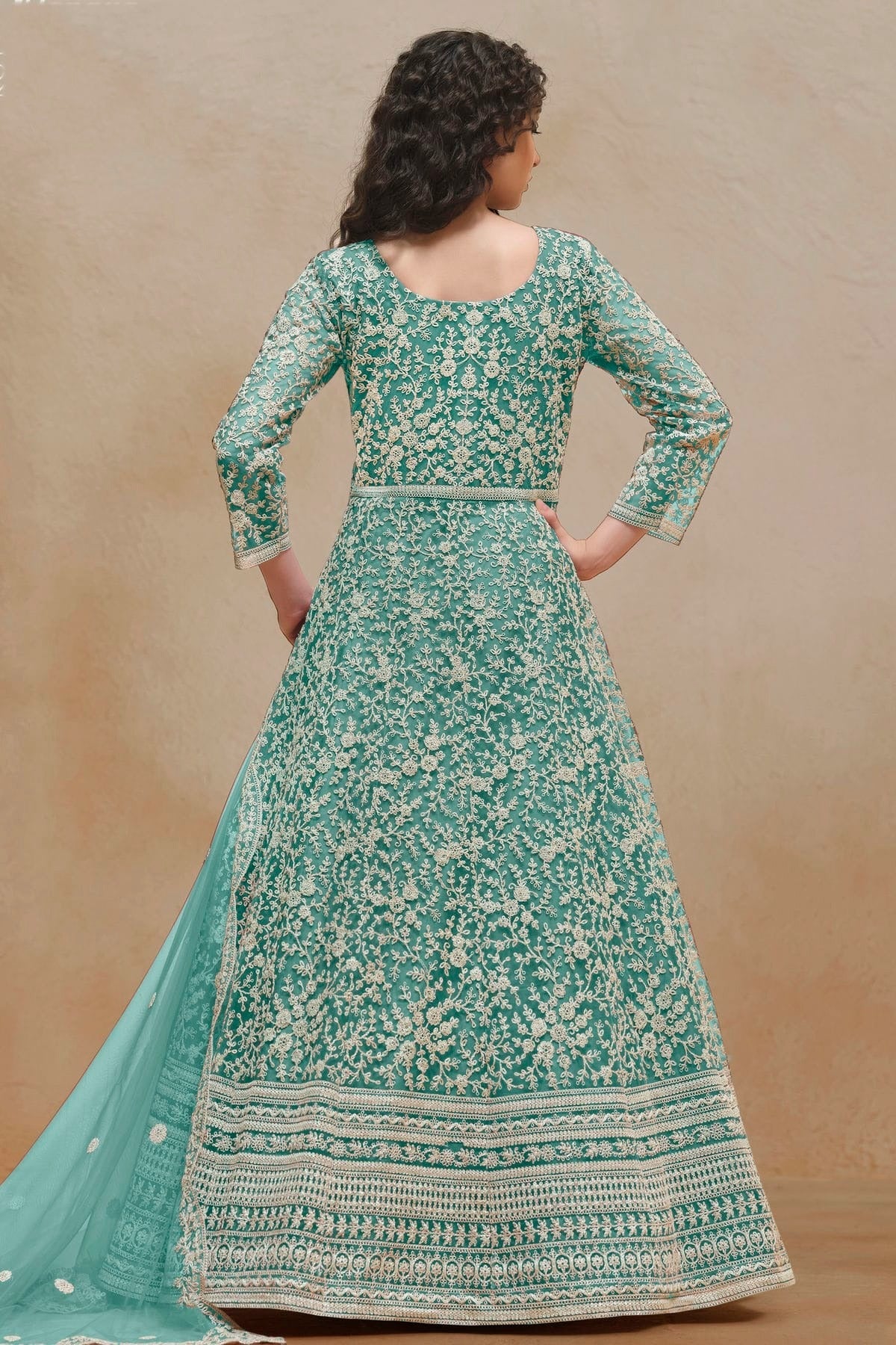 Rama Green Colour Net Semi Stitched Anarkali Suit SM1050623 A