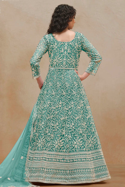 Rama Green Colour Net Semi Stitched Anarkali Suit SM1050623 A