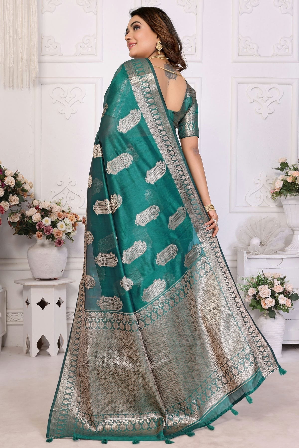 Rama Green Colour Organza Traditional Saree SD1112716 A
