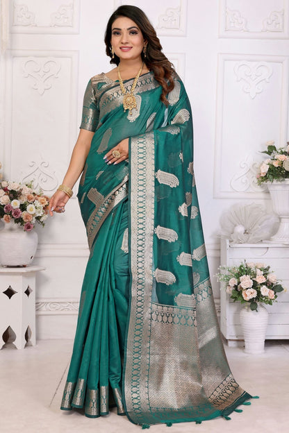 Rama Green Colour Organza Traditional Saree SD1112716