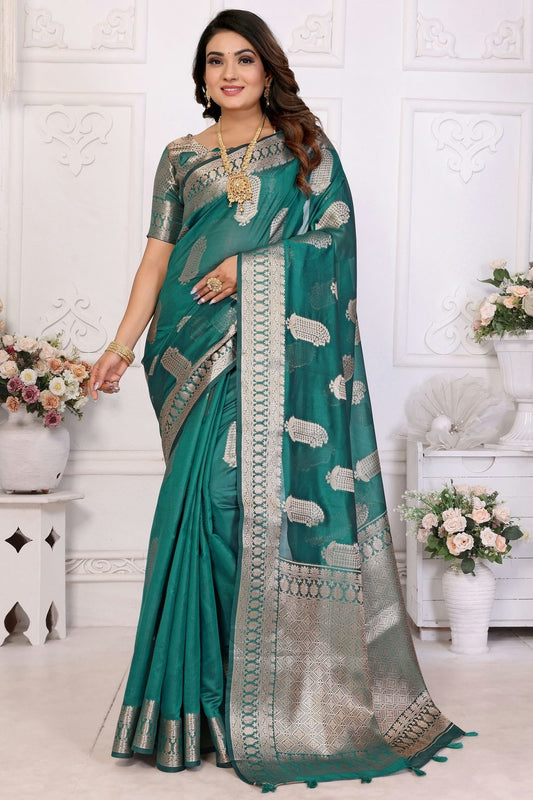 Rama Green Colour Organza Traditional Saree SD1112716