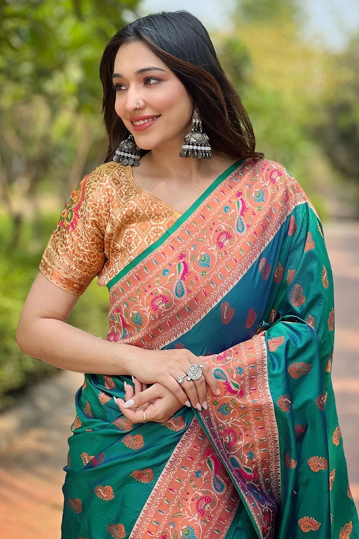 Rama Green Colour Paithani Silk Traditional Saree SD1110914 A