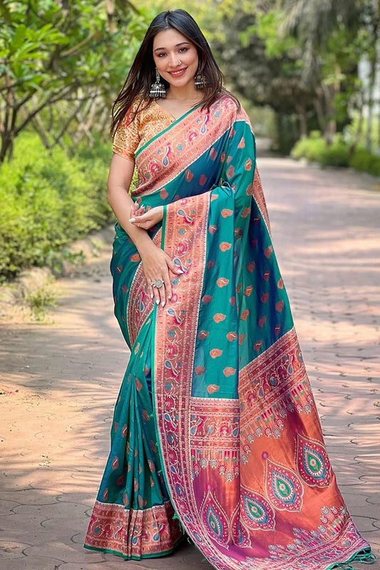 Rama Green Colour Paithani Silk Traditional Saree SD1110914