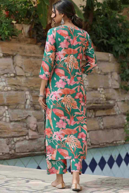 Rama Green Colour Printed Viscose Top and Bottom SS1113494 A