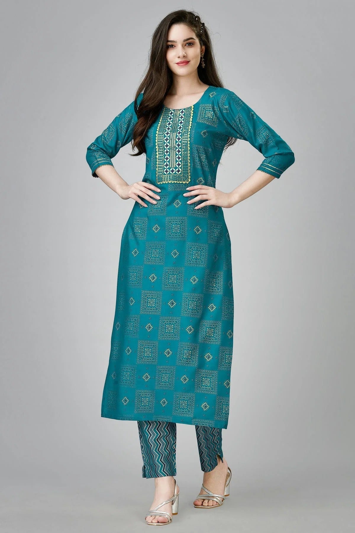 Rama Green Colour Rayon Kurta And Pant Set KR1111323