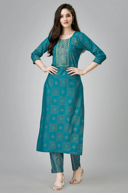 Rama Green Colour Rayon Kurta And Pant Set KR1111323