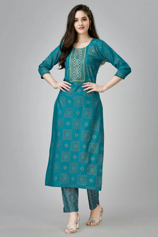 Rama Green Colour Rayon Kurta And Pant Set KR1111323