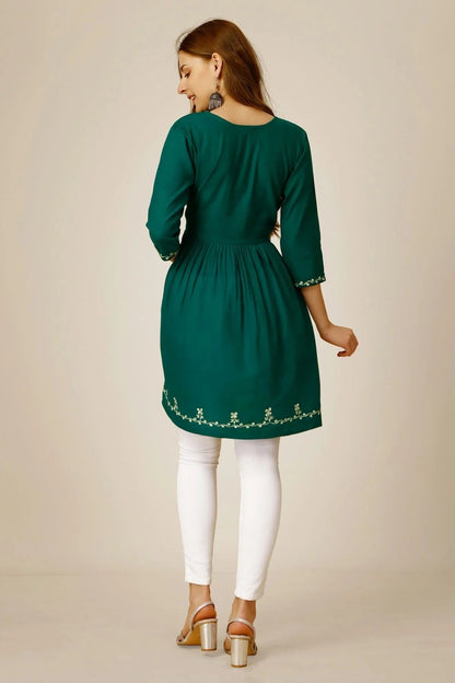 Rama Green Colour Rayon Thread Work Sequins Work Embroidery Work Readymade Top TP1110807 A