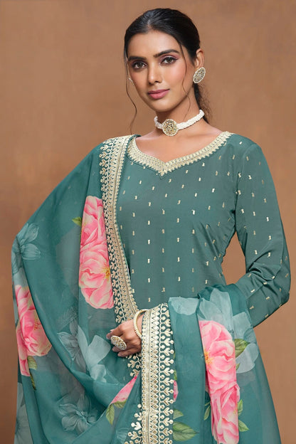 Rama Green Colour Roman Silk Sharara Suit SM1050565 A