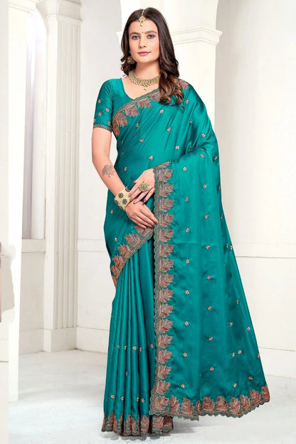 Rama Green Colour Satin Designer Saree SD1121885