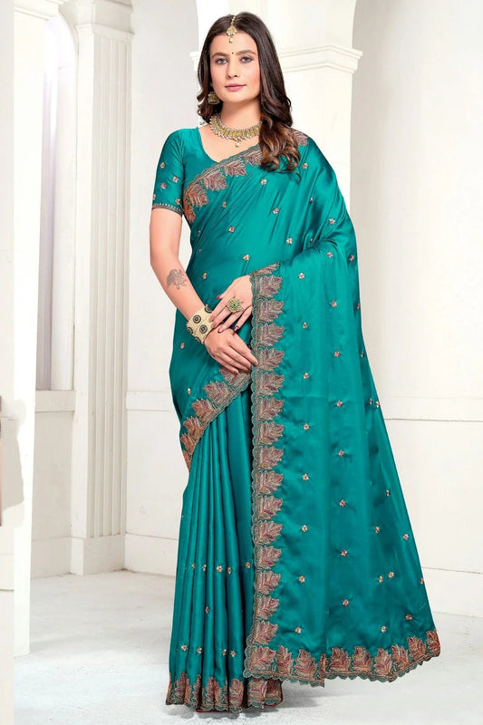 Rama Green Colour Satin Designer Saree SD1121885