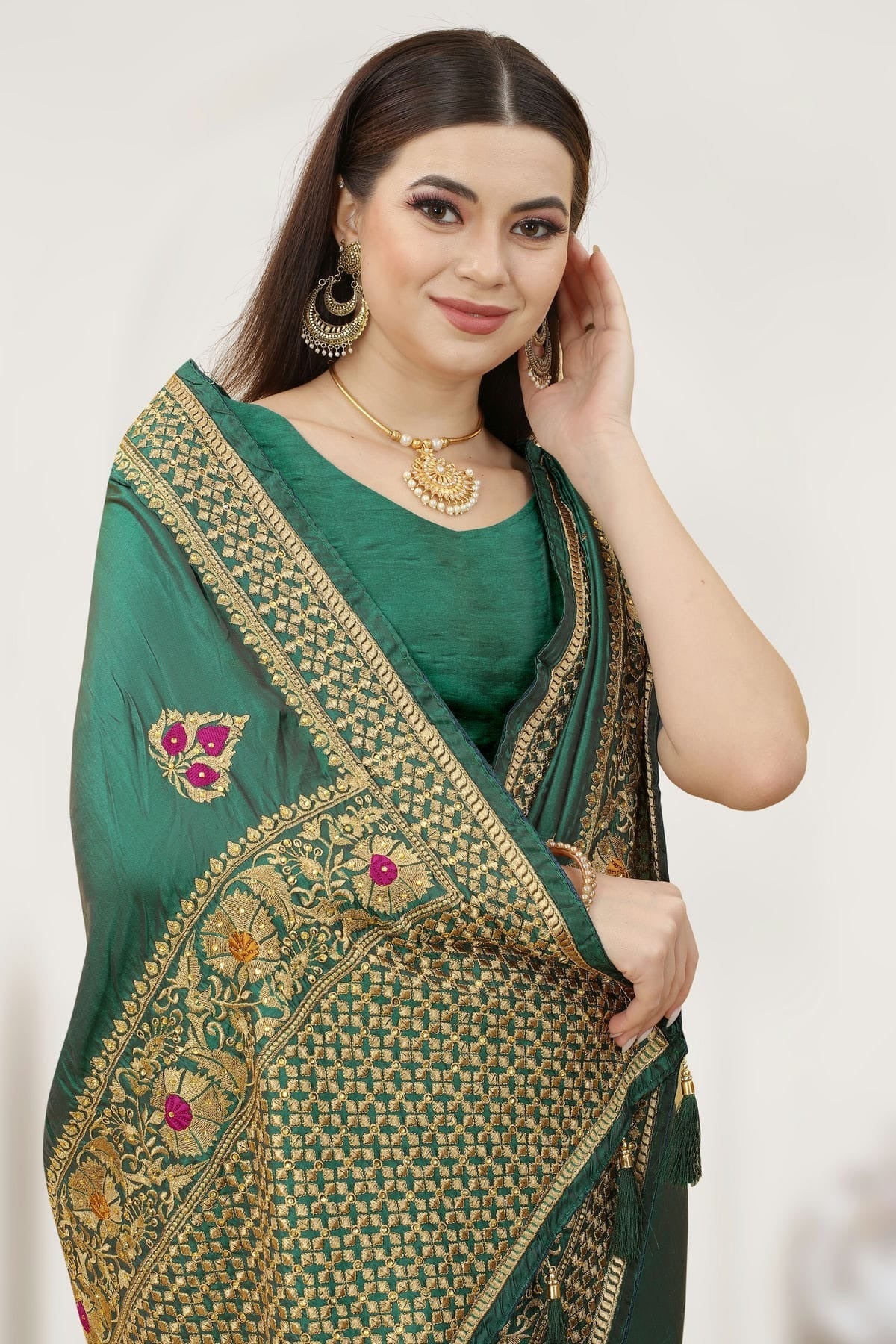 Rama Green Colour Satin Silk Designer Saree LC1121311 A