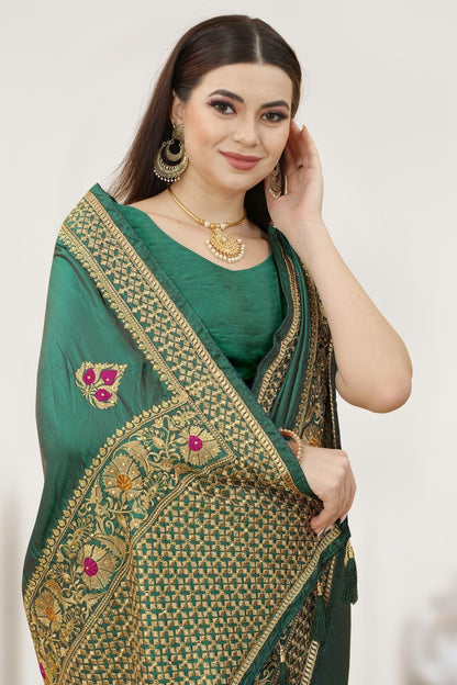 Rama Green Colour Satin Silk Designer Saree LC1121311 A