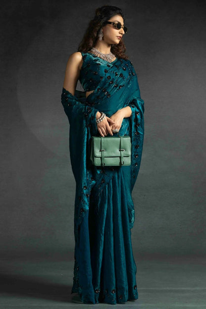 Rama Green Colour Satin Silk Designer Saree SD1121984 A