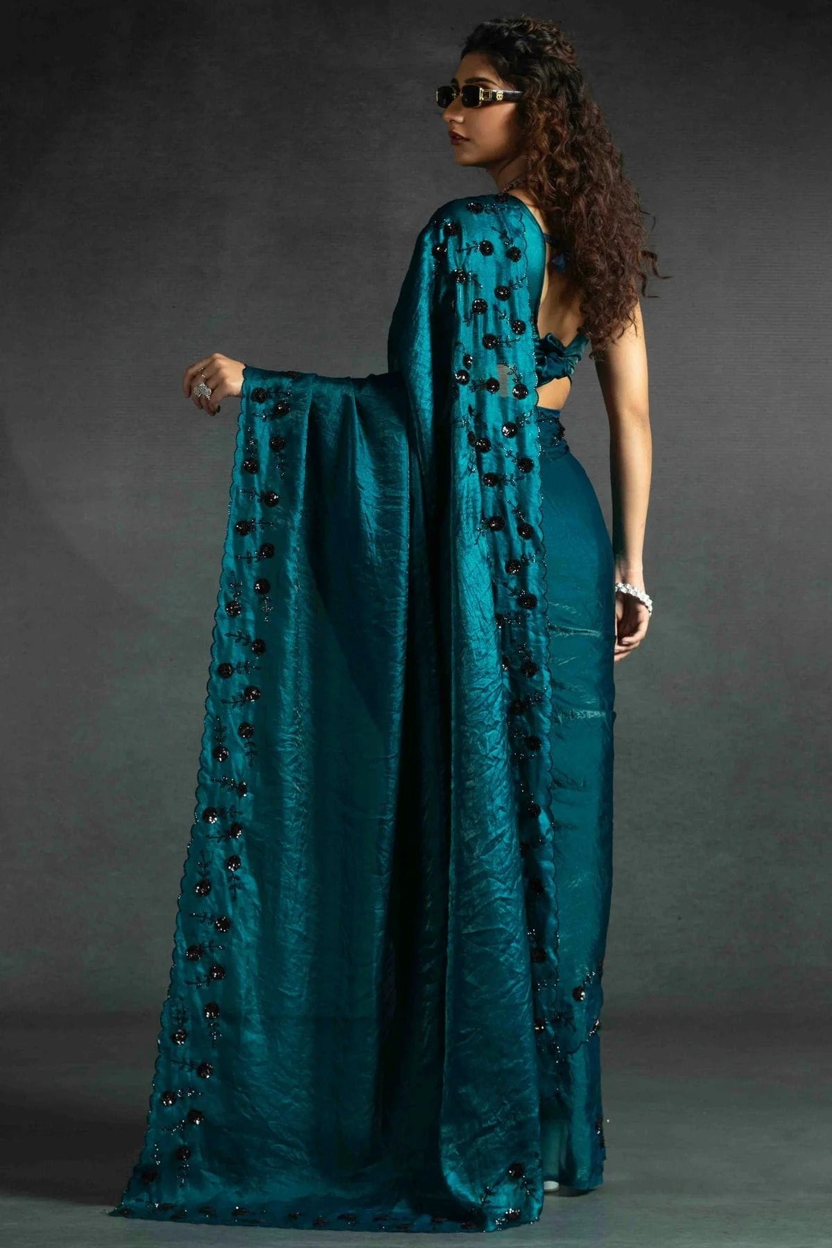 Rama Green Colour Satin Silk Designer Saree SD1121984 B