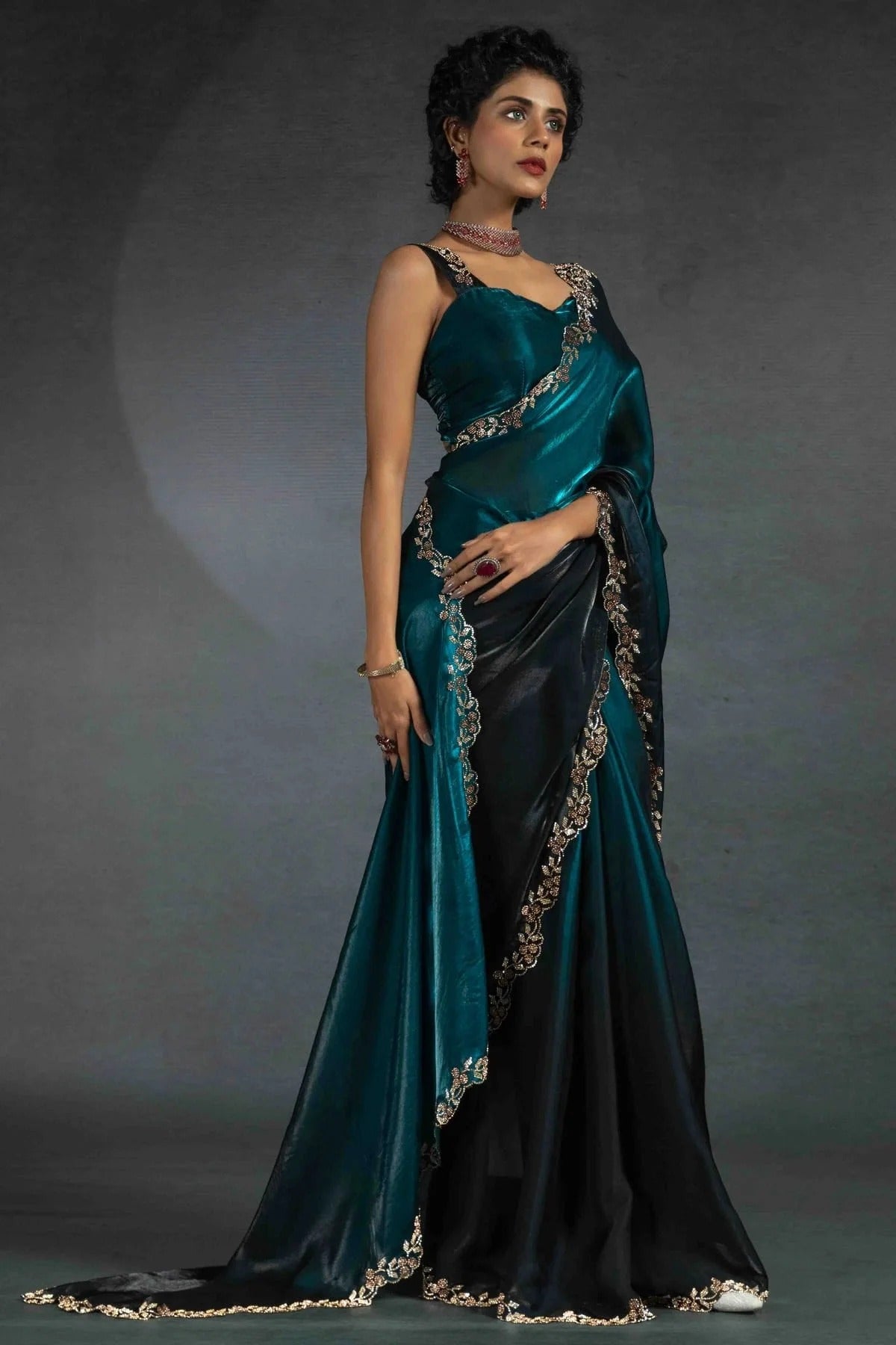 Rama Green Colour Satin Silk Designer Saree SD1122002 A