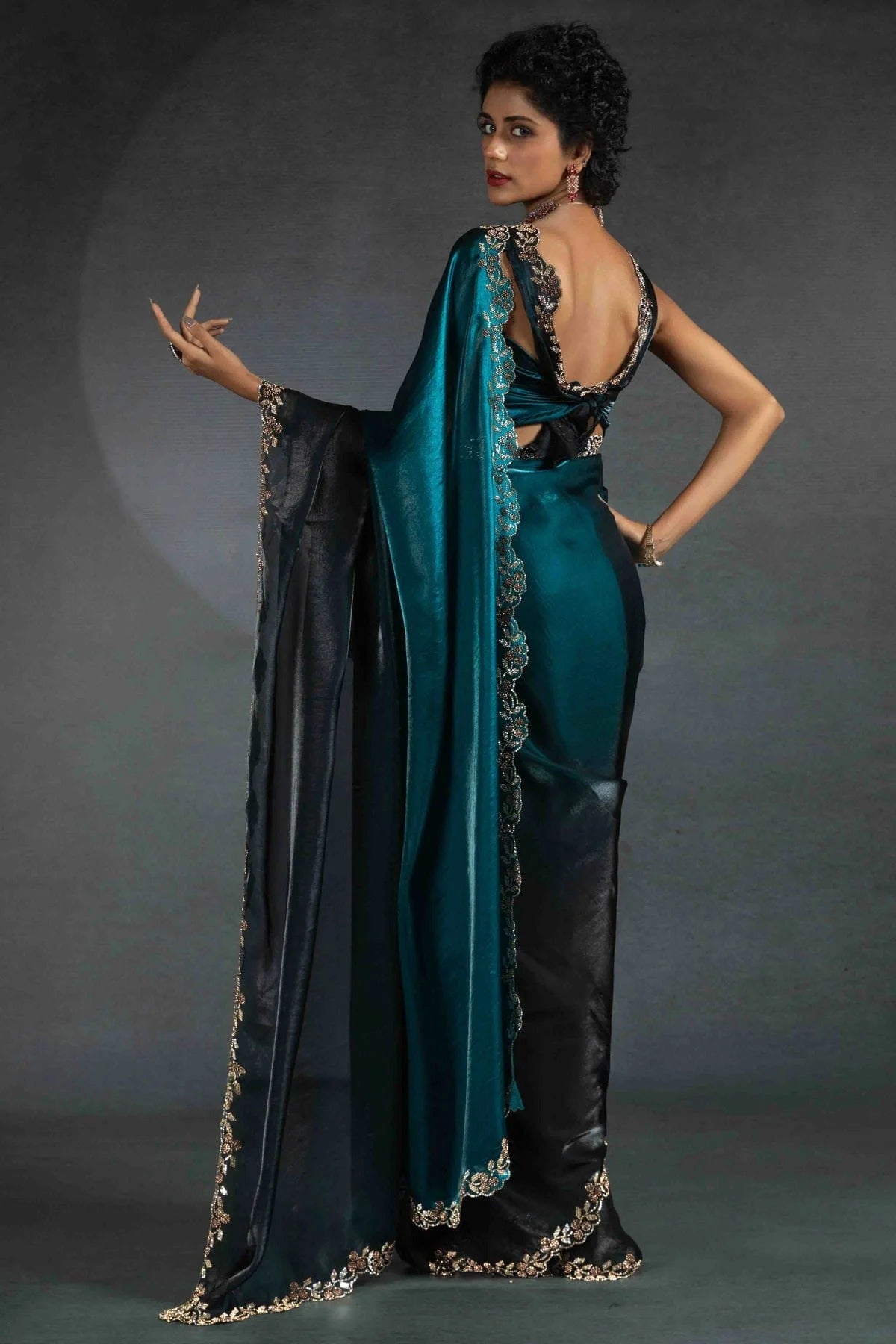 Rama Green Colour Satin Silk Designer Saree SD1122002 B