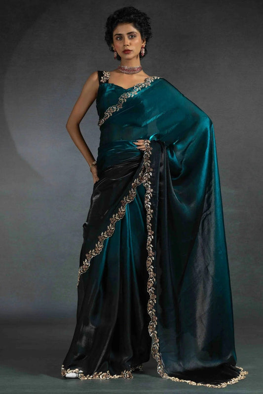 Rama Green Colour Satin Silk Designer Saree SD1122002
