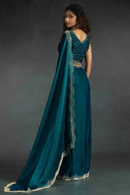 Rama Green Colour Satin Silk Designer Saree SD1122008 A